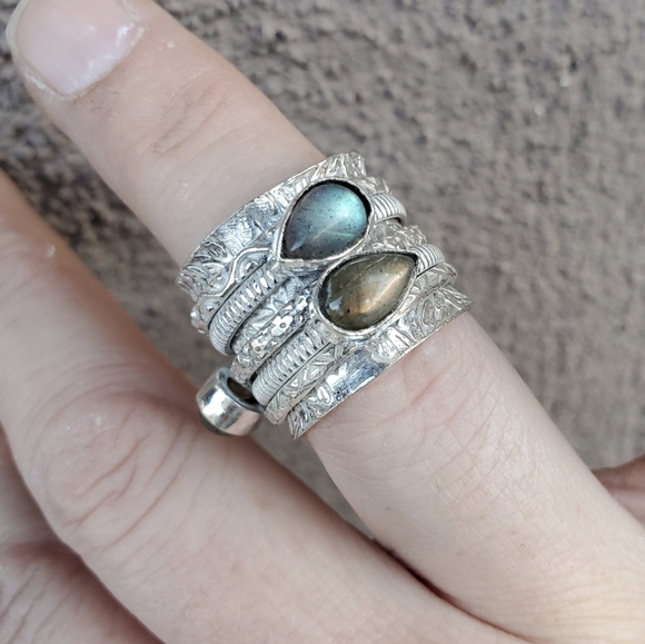 New Labradorite Silver Meditation Spinner Ring. - Picture 6 of 10
